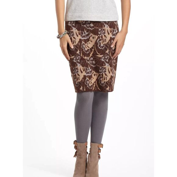 Anthropologie Sparrow Womens Pencil Skirt Size Medium Brown Jacquard 70s Boho - Picture 1 of 6